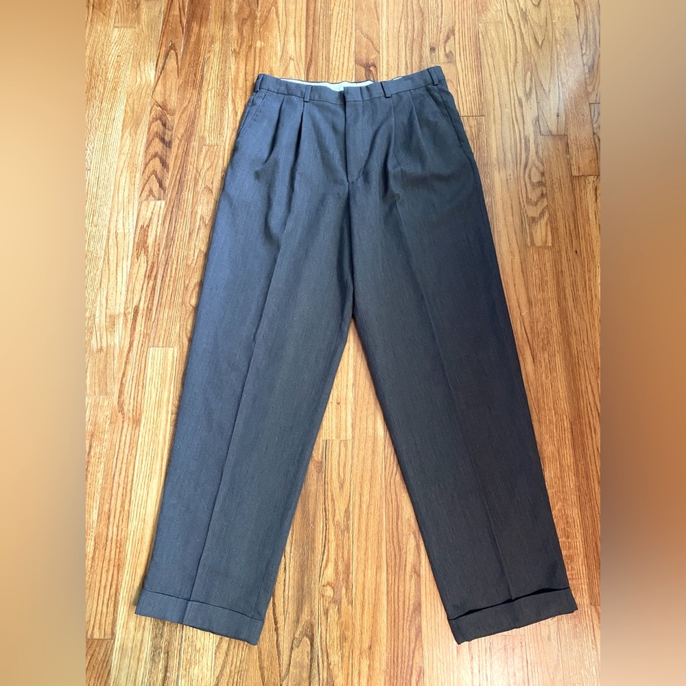 Perry Ellis Portfolio Charcoal Pleated Front Wool Blend Dress Pants- Size 34x34